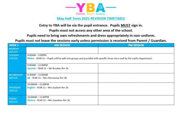 May half term revision 2025 TT