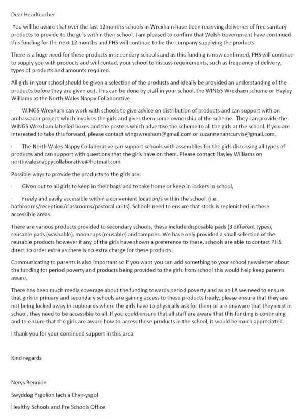 Period Poverty letter