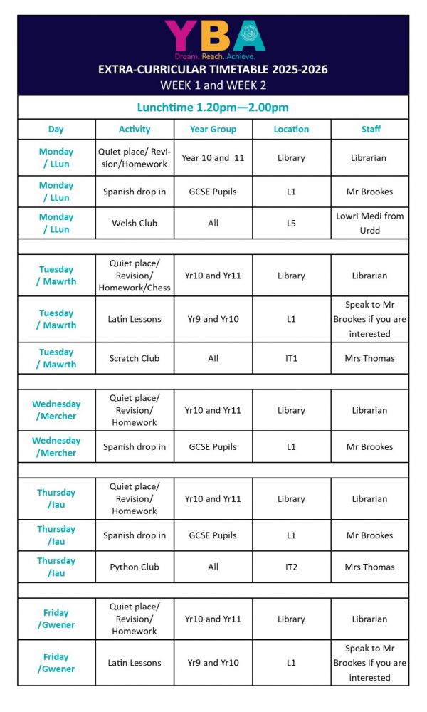 1 EXTRA CURRICULAR TIMETABLE 2025 2026