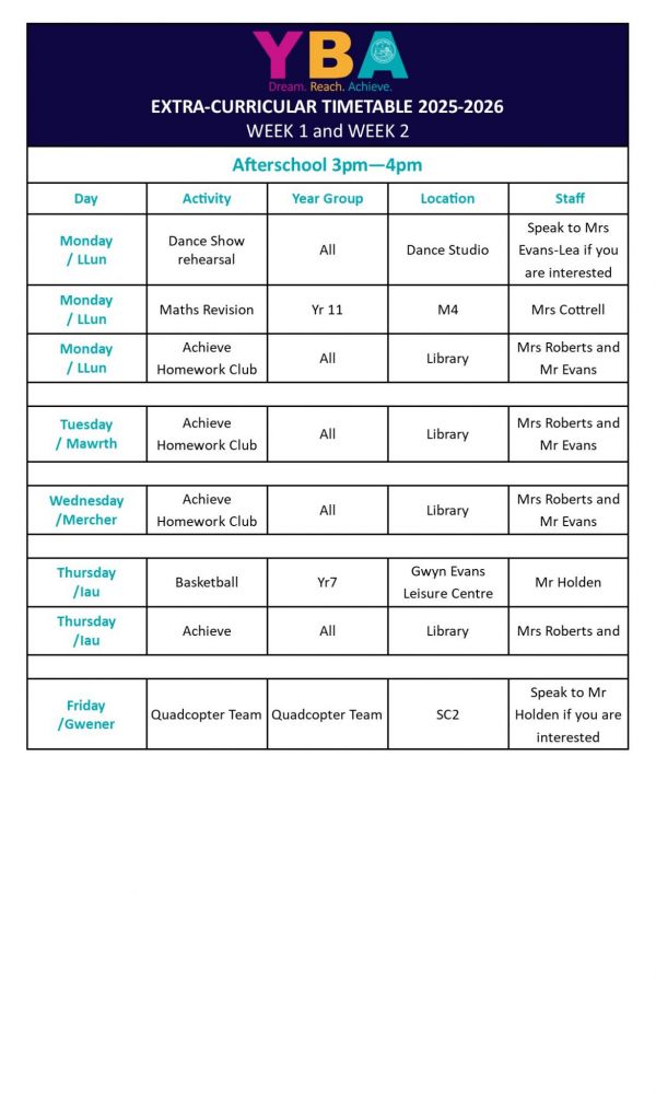 2 EXTRA CURRICULAR TIMETABLE 2025 2026